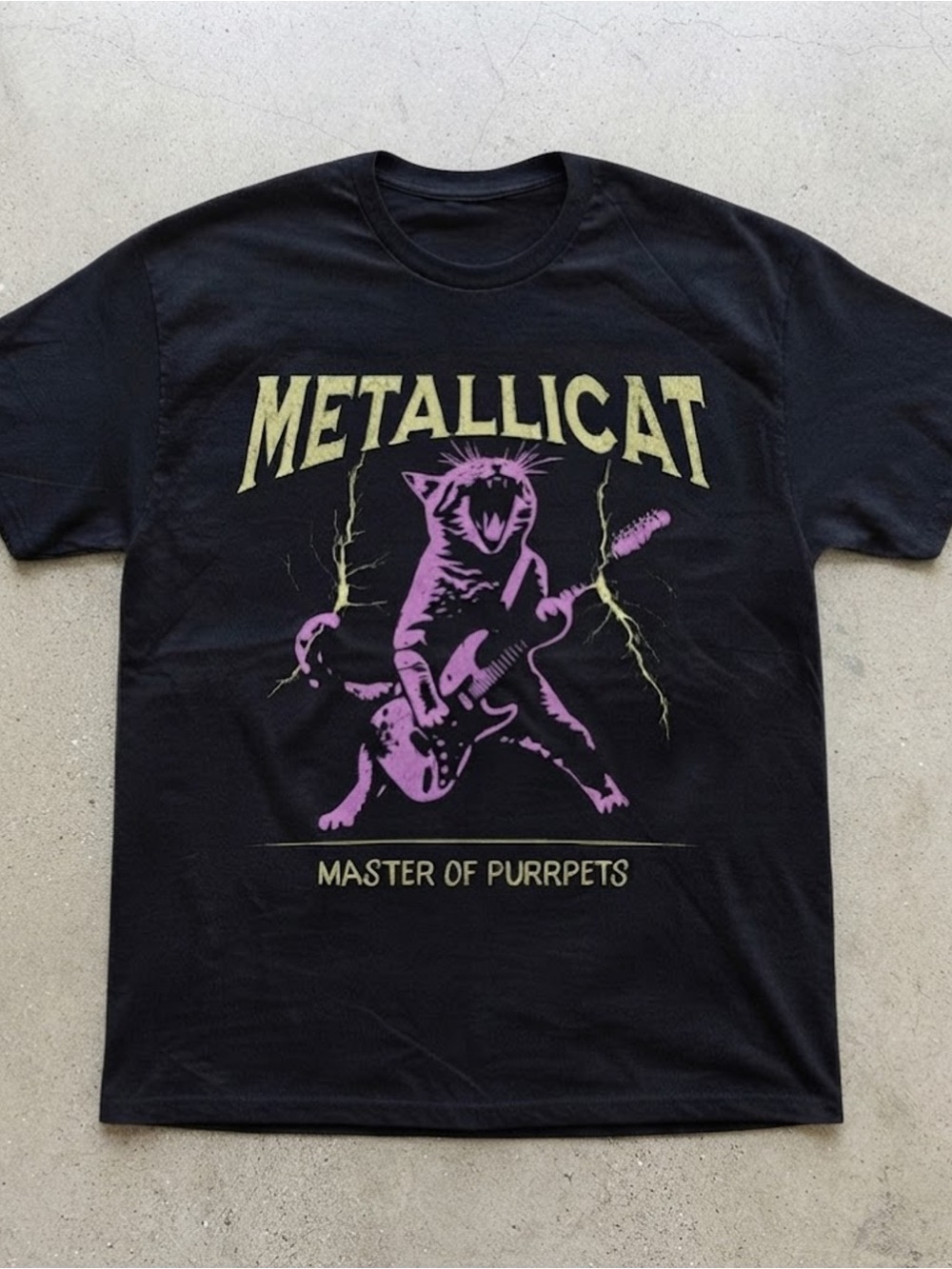 Cat Rock Band Graphic Black Cotton Gildan T-Shirt Unisex